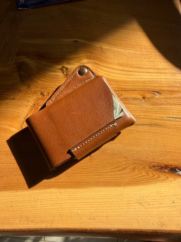 Handmade Leather Origami Biker Wallet with Braided Leather Lanyard (Tan)