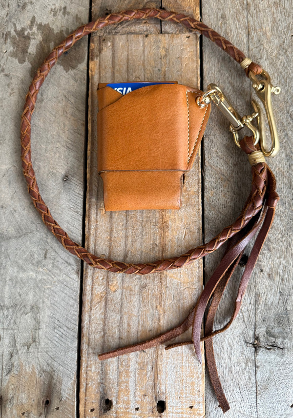 Handmade Leather Origami Biker Wallet with Braided Leather Lanyard