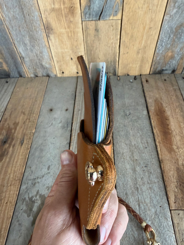 小物 Leather Tracker Wallet Bicolor Handmade Handmade Leather Origami Biker Wallet with Braided Leather Lanyard