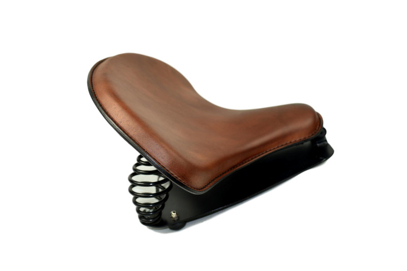 Quality leather Gel Tan tractor motorcycle seat and spring solo 