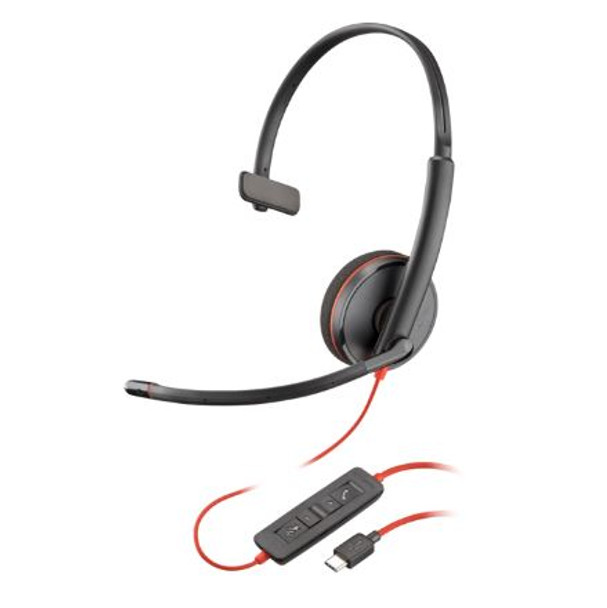 Poly Blackwire 3210 Monaural USB-C Headset, includes USB-C/A adapter