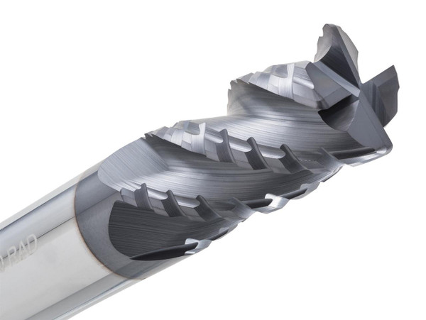 CGS Tool Beast Series Roughing End Mills CR1020-ALTiN, close-up image of a high-performance milling cutter with multiple flutes designed for efficient metal removal in machining applications.