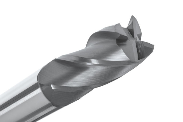 Metric End Mills M140-140-ALTIN, high-precision metal cutting tool with a shiny metallic surface and spiral flute design for industrial machining.