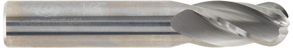 Metric End Mills M142-015-BN, close-up view of a metal cutting tool with a fluted end for precision machining.