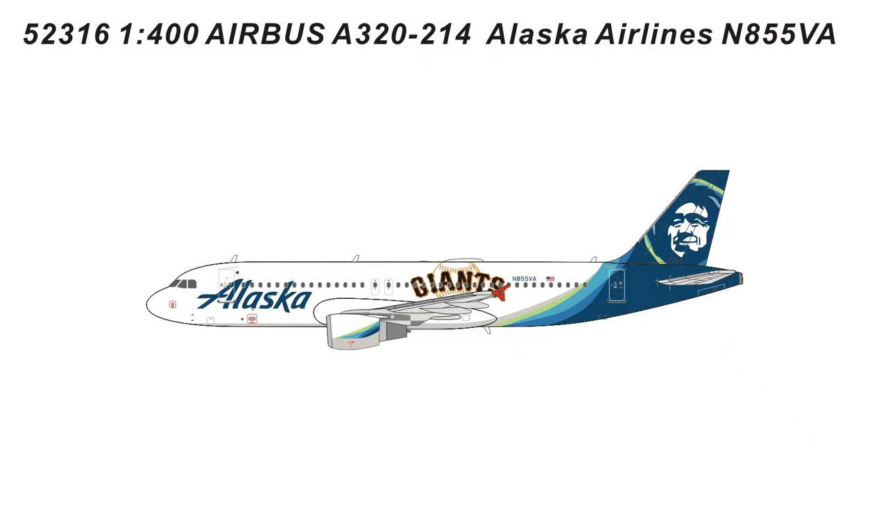 Panda Models Alaska Airlines (Giants) A320-214 N855VA 52316 1:400