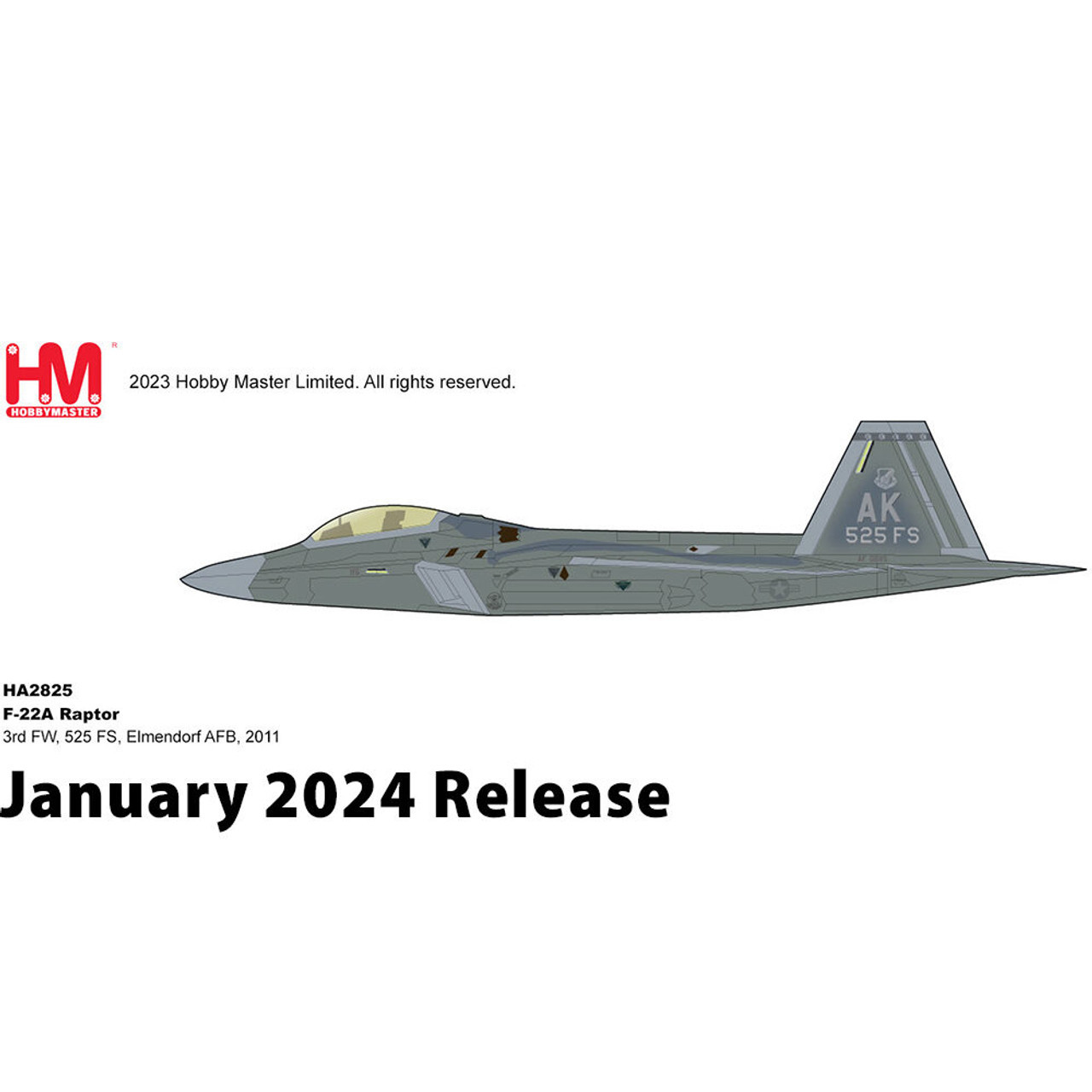 【未使用品】HOBBYMASTER F-22A RAPTOR HA2825 Hobby Master F-22A Raptor 3rd F, 525 FS, Elmendorf AFB, 2011