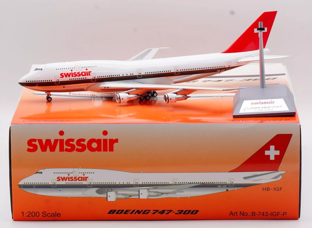 B-Models by Inflight200 Swissair Boeing 747-357 HB-IGF with stand