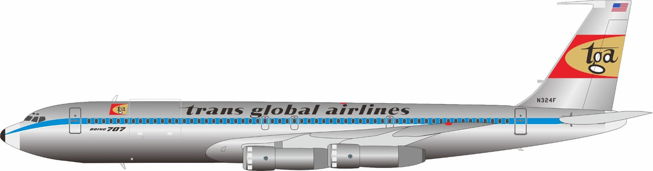 B-Models TRANS GLOBAL AIRLINES Boeing 707-300 N324F with stand B