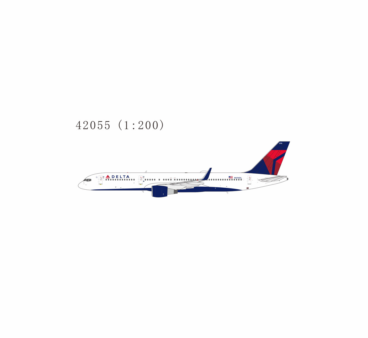 NG Models Delta Air Lines 757-200/w N696DL with stand 42055 Scale