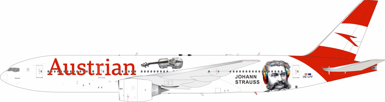 InFlight200 Austrian Airlines Boeing 777-2Q8/ER OE-LPF with stand