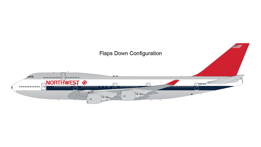 Gemini200 Northwest Airlines B747-400 delivery livery; flaps down