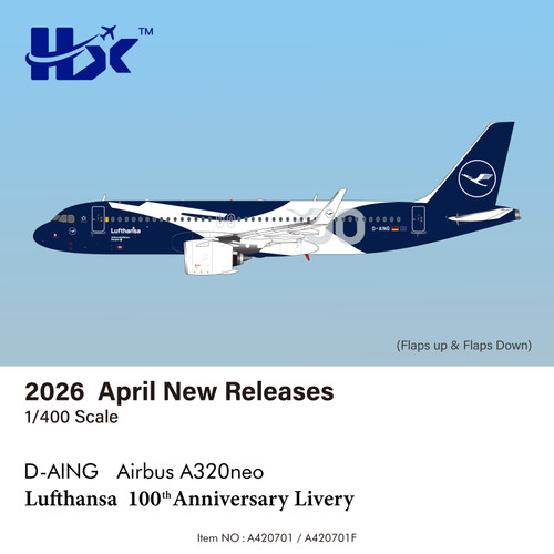 HX Models Lufthansa A320NEO "Flaps Down" "100 Years" Reg: D-AING A420701F Scale 1:400