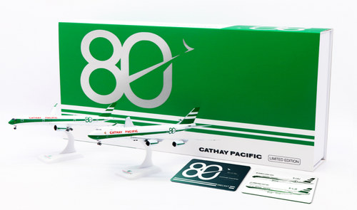 JC Wings Cathay Pacific "80th Anniversary" A350-900XWB & B747-8F Twin Set Reg: B-LRJ, B-LJE With Deluxe Box, Metal Limited Card and Stands SA4124S 1:400