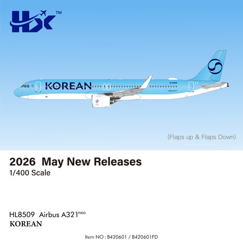 HX Models Korean Air A321 "New Livery" Reg: HL8509 "Flaps Down" B420601FD Scale 1:400