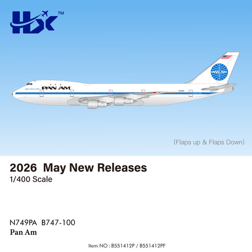 HX Models Pan Am B747-100 "Clipper Dashing Wave" Reg: N749PA "Flaps Down" B551412PF Scale 1:400
