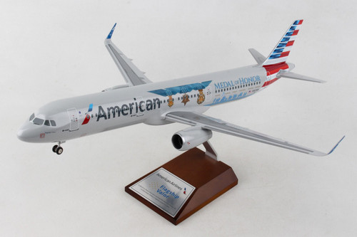 SKYMARKS AMERICAN A321 MEDAL OF HONOR W/WOOD STAND&GEA SKR8428 1:100