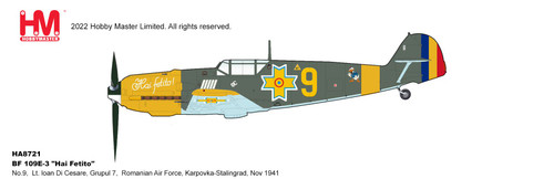 Hobby Master BF 109E-3 HA8721W No.9, Lt. loan Di Cesare, Grupul 7, Romanian AF, Karpovka-Stalingrad, Nov 1941 1:72