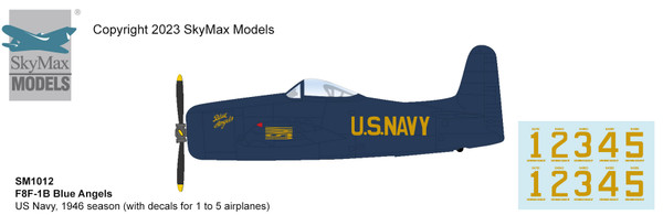 Hobby Master F8F-1B Bearcat Blue Angels, US Navy, 1946 season (with decals for 1 to 5 airplanes) SM1012 1:72