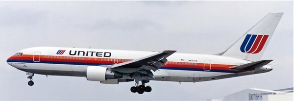 JC Wings United Airlines Boeing 767-200 "Saul Bass" Reg: N607UA With Antenna XX40495 Scale 1:400