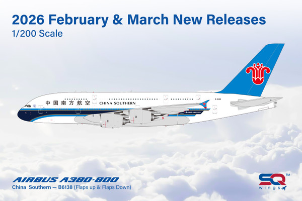 SQ Wings China Southern Airlines A380 Reg: B-6138 "Flaps Down" L2155FD Scale 1:200