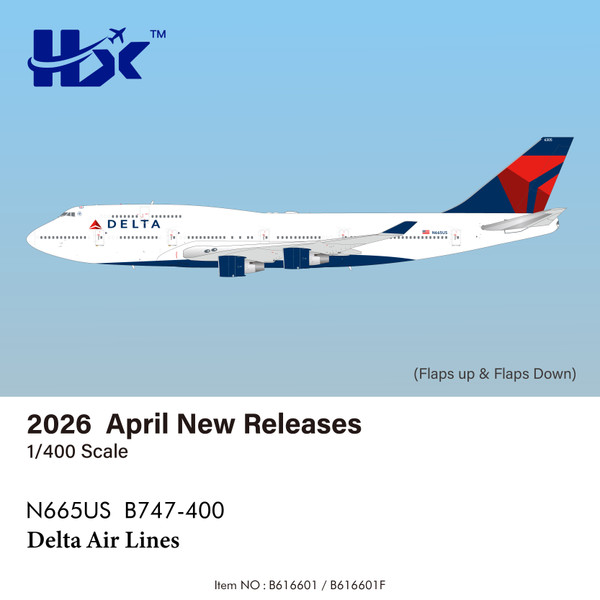 HX Models Delta Air Lines B747-400 Reg: N665US B616601 Scale 1:400