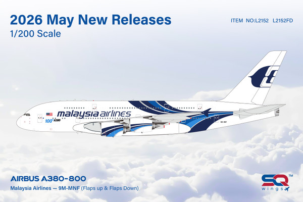 SQ Wings Malaysia Airlines A380 Reg: 9M-MNF "Flaps Down" L2152FD Scale 1:200