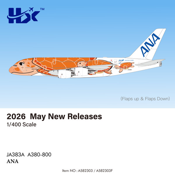HX Models ANA - All Nippon Airways A380 "Flying Honu-Lani (Orange Turtle)" Reg: JA383A A582303 Scale 1:400