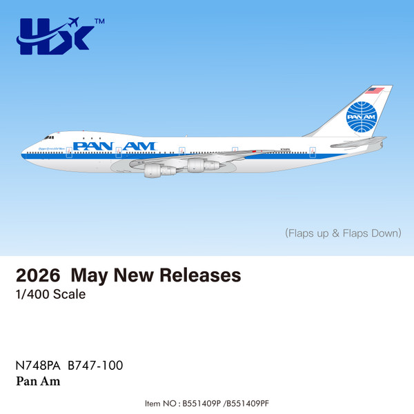 HX Models Pan Am B747-100 "Clipper Crest of the Wave" Reg: N748PA "Flaps Down" B551409PF Scale 1:400