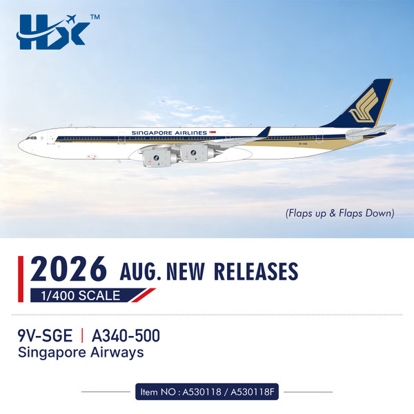 HX Models Singapore Airlines Airbus A340-500 Reg: 9V-SGE (Flaps Down) A530118F 1:400