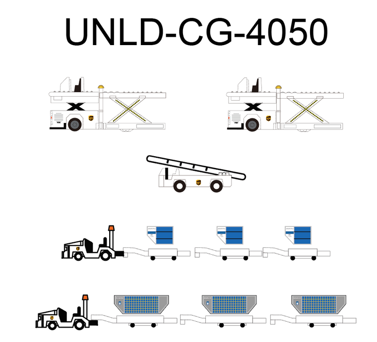Fantasy Wings UPS GSE Cargo Loaders, Tows, Dollies and Container set UNLD-CG-4050 1:400