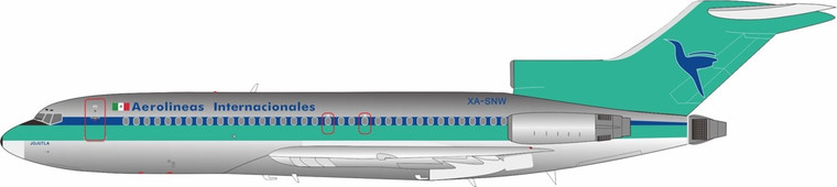 El Aviador Aerolineas Internacionales Boeing 727-23 XA-SNW polished with stand EAVSNWP 1:200