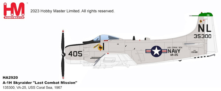 Hobby Master Douglas A-1H Skyraider, US Navy, "Last Combat Mission" 135300, VA-25, USS Coral Sea, 1967 HA2920 1:72