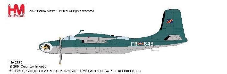 Hobby Master B-26K Counter Invader Congolese Air Force, Brazzaville, 1965 (with 4 x LAU rocket launchers) HA3228 1:72