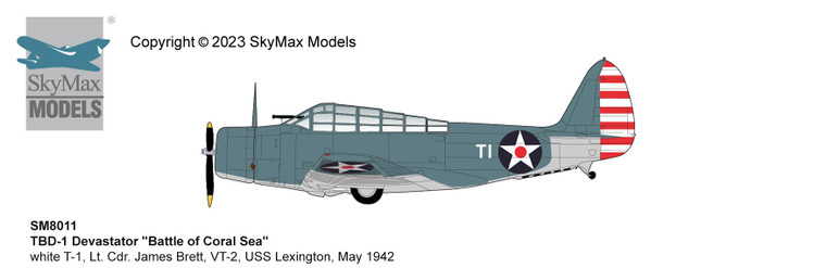 Hobby Master TBD-1 Devastator white T-1, Lt. Cdr. James Brett, VT-2, USS Lexington, May 1942 SM8011 1:72