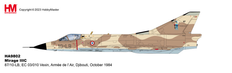 Hobby Master Mirage IIIC 87/10-LB, EC 03/010 Vexin, Armee de Air, Djibouti, October, 1984 HA9802 1:72