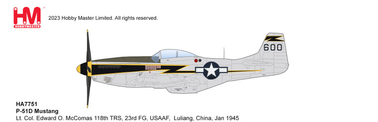 Hobby Master P-51D Mustang Lt. Col. McComas, 118th TRS, 23rd FG, USAAF, China, Jan 1945 HA7751 1:48