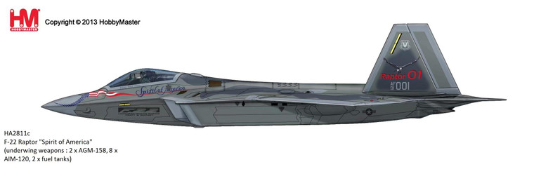 Hobby Master F-22 Raptor "Spirit of America" 8 x AIM-120, 2 x fuel tanks) HA2811C 1:72