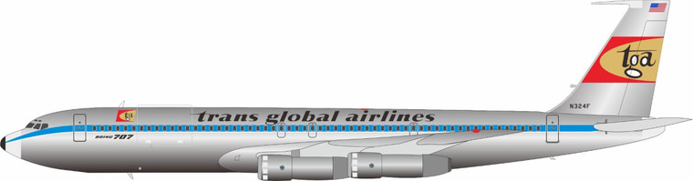 B-Models TRANS GLOBAL AIRLINES Boeing 707-300 N324F with stand B