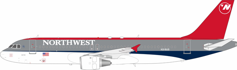 B-Models Northwest Airlines Airbus A320-211 N318US with stand B-320-NW-318 Scale 1:200
