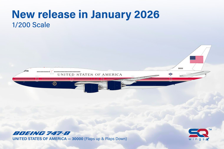 SQ Wings UNITED STATES OF AMERICA B747-8 30000 Air Force One "Flaps Down" L2280FD Scale 1:200