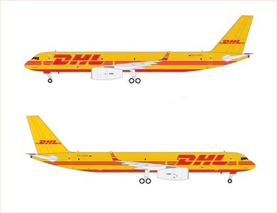 AviaBoss DHL Tupolev Tu-204C DHL RA-64024 Diecast Model with Interchangeable Gear. Includes Stand A2071 Scale 1:200