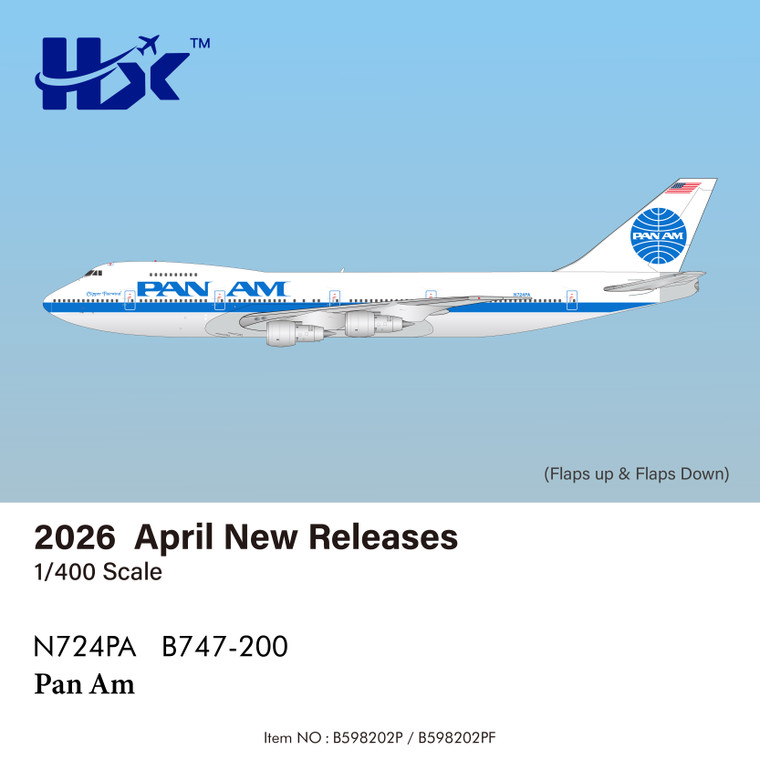 HX Models Pan Am B747-200 "Clipper Fairwind" Reg: N724PA "Flaps Down" B598202PF Scale 1:400