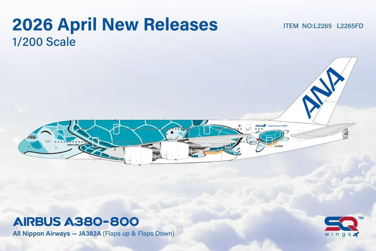 SQ Wings All Nippon Airways A380 Reg: JA382A "ANA Green Turtle" "Flaps Down" L2265FD Scale 1:200