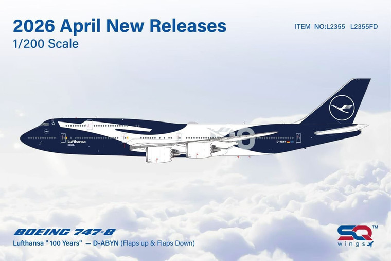 SQ Wings Lufthansa Boeing 747-8 Reg: D-ABYN "100 Years" "Flaps Down" L2355FD Scale 1:200