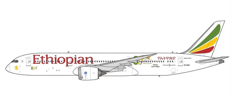 JC Wings Ethiopian Airlines Boeing 787-9 "80 Years" Reg: ET-AXS (Flaps Down) XX40807A 1:400 With Antenna