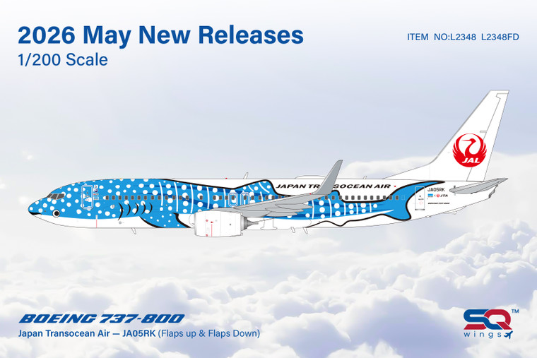SQ Wings Japan Transocean Air B737-800 Reg: JA05RK Jinbei Jet/"Flaps Down" L2348FD Scale 1:200
