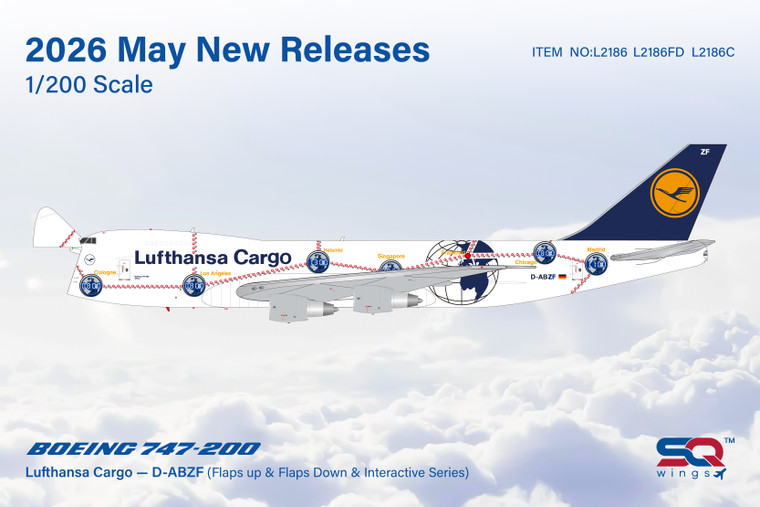 SQ Wings Lufthansa Cargo B747-200 Reg: D-ABZF "Service Revolution" special colours/"Interactive Series" L2186C Scale 1:200