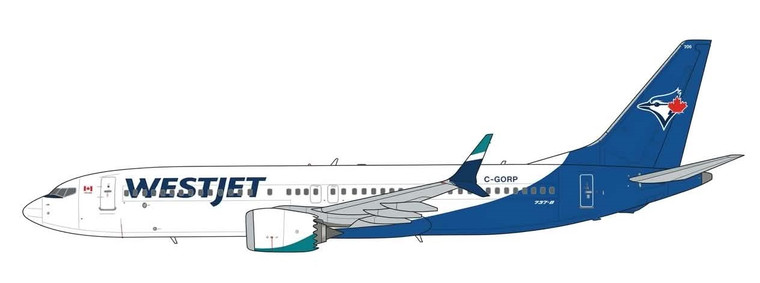 JC Wings WestJet Boeing 737 MAX 8 "Toronto Blue Jays" Reg: C-GORP SA4131 1:400 With Antenna