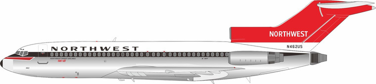 B-Models Northwest Orient Airlines Boeing 727-100 Reg: N462US POLISHED with stand B-721-NW-462P 1:200 with stand