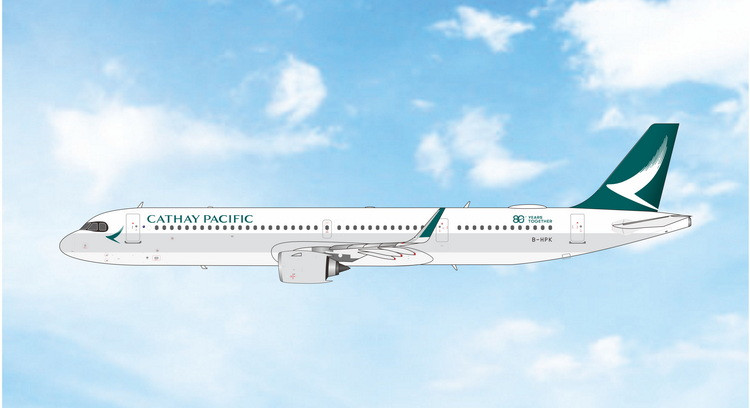 Phoenix Model Cathay Pacific Airbus A321neo Reg: B-HPK 04718 Scale 1:400 "80 Years"